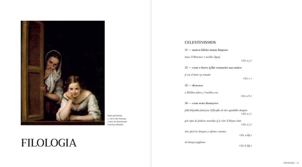 Dupla de abertura da secção «Filologia» no volume «Celestina em Lisboa».