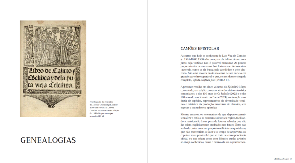 Dupla de abertura da secção «Genealogias» no volume «Celestina em Lisboa».